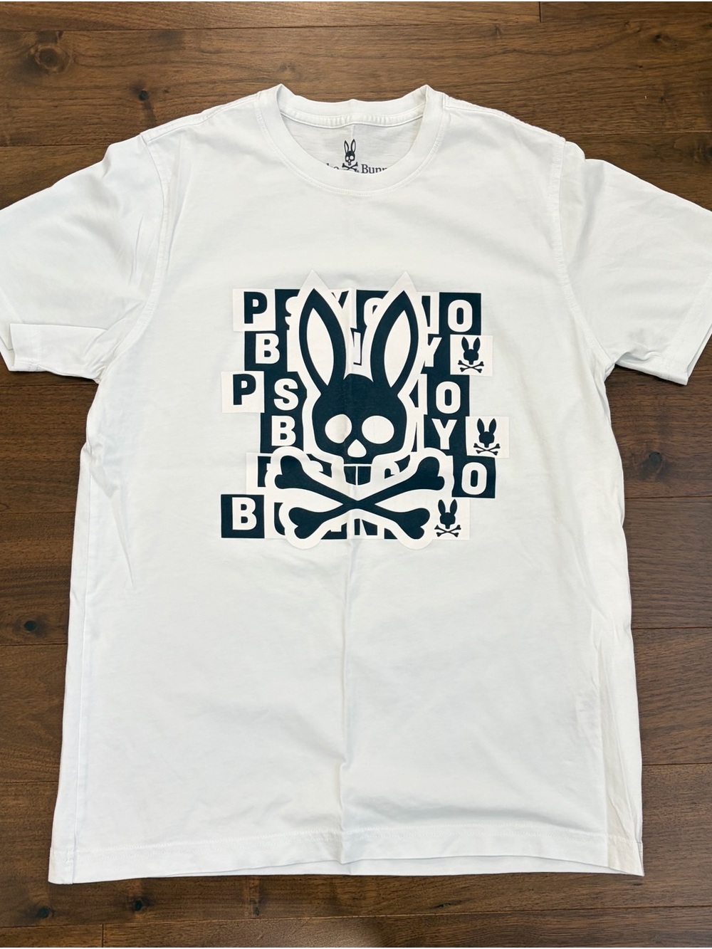 Psycho Bunny White Tee with Navy Graphic Skull Bunny